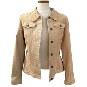 For Joseph Washable Suede Jacket Sz L Y2K Camel Pink Lined Jean Style 2000s